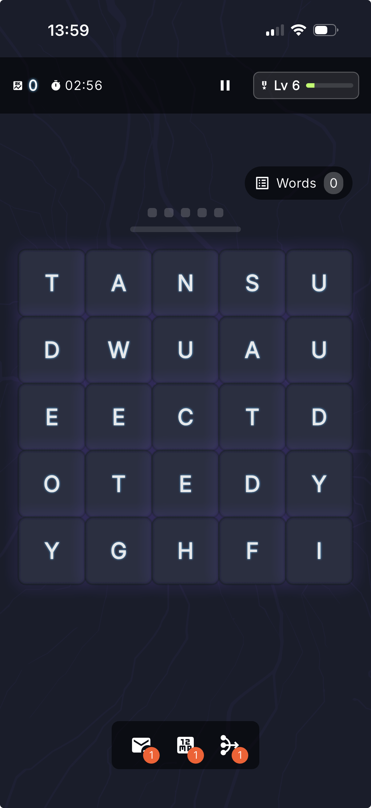 Wordwards gameplay — the 5×5 letter grid